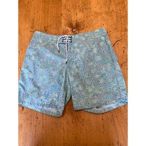 Faherty Brand Board Shorts Size 32 Teal Floral Print Swim Trunks Recycled Fabric